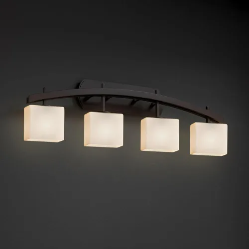 Vista 3 de Justice Design Group Lighting FSN-8594-55-OPAL-CROM Justice Design Group - Fusion - Barra de baño de 4 luces Archway - Rectángulo - Acabado cromado