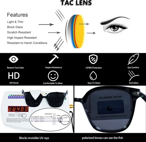 Vista 5 de Yaserra Lentes de sol polarizados cuadrados de gran tamaño para mujer, diseño de ojo de gato, lentes TAC TR90, marco UV400, protección UV400, Negro