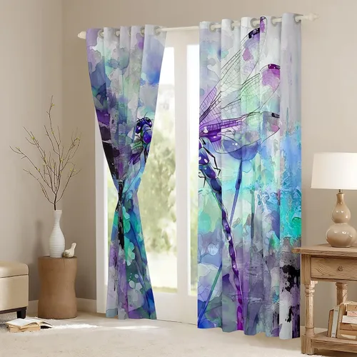 Vista 3 de jejeloiu Cortinas de oscurecimiento de libélula (2 paneles, 52 x 84 pulgadas), cortinas abstractas para dormitorio, sala de estar, arte moderno, 30%