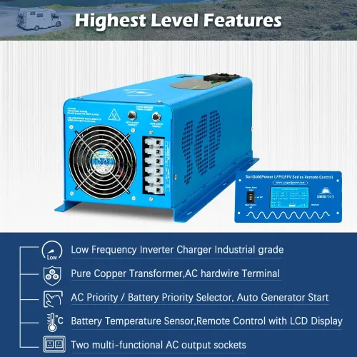 Vista 3 de SUNGOLDPOWER - Cargador inversor de 6000 W, entrada de 24 V CC y 240 VCA, salida de CA de 120 V/240 V de fase dividida, baja frecuencia, pico