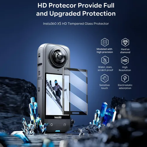 Vista 6 de Insta 360 X5 - Carcasa de aluminio de metal con doble abrazadera y tapa de lente de silicona, protector de pantalla para Insta360 X5 X 5, kit