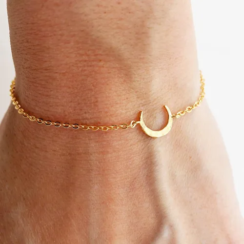Vista 3 de Collner Pulsera delicada de oro para mujer, chapada en oro de 14 quilates, ligera, pulsera de cadena de espiga de espiga con círculo, dije