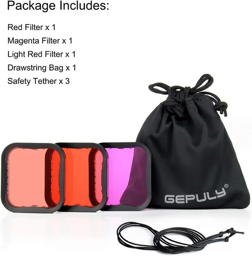 Vista 9 de GEPULY Paquete de 3 filtros de buceo (rojo, rojo claro, magenta) para GoPro Hero 5 6 7 Black Hero (2018) Super Suit Housing - Corrección