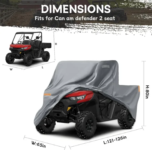Vista 2 de Funda impermeable UTV compatible con Can-am Defender de 2 plazas, 6 capas para todo tipo de clima, con rejillas de ventilación, cremallera de puerta