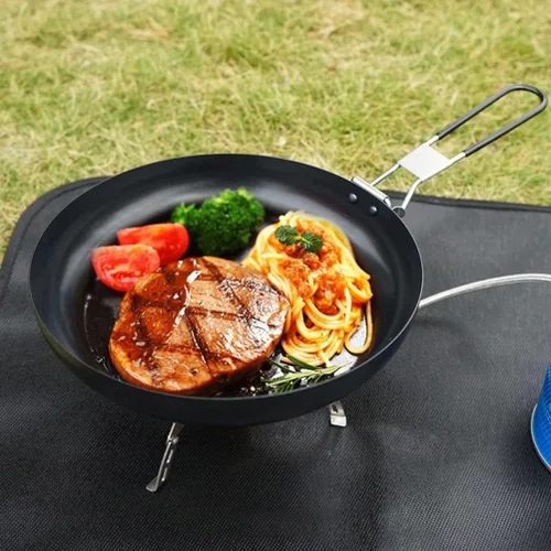 Vista 2 de Sartén de hierro fundido antiadherente para acampar al aire libre, cacerola para carne, sartén de 9 pulgadas, utensilios de cocina