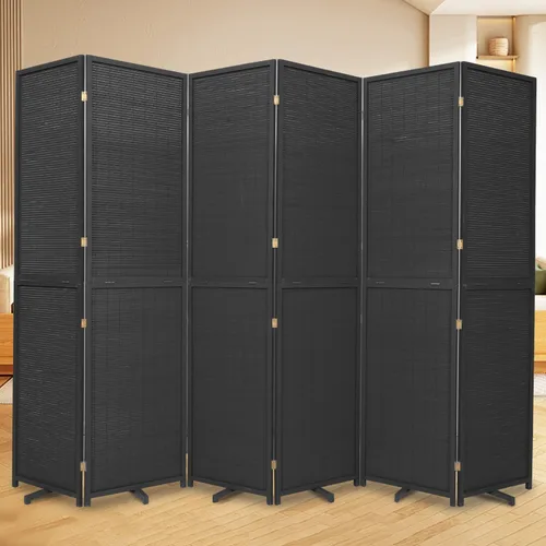 Vista 19 de Panel divisor de habitación de bambú con patas giratorias de 360°, 3 paneles de 47 pulgadas de alto, pantalla de privacidad plegable corta