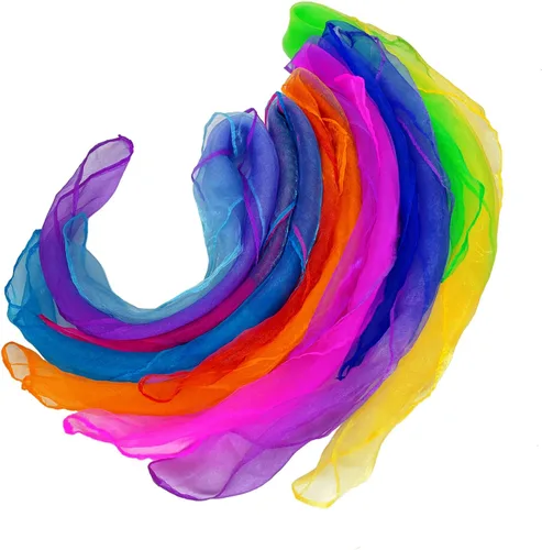 Vista 5 de Bufandas de baile para niños bufandas de malabarismo, 12 piezas, 24 x 24 pulgadas, niño, unisex, multicolor, tema arcoíris