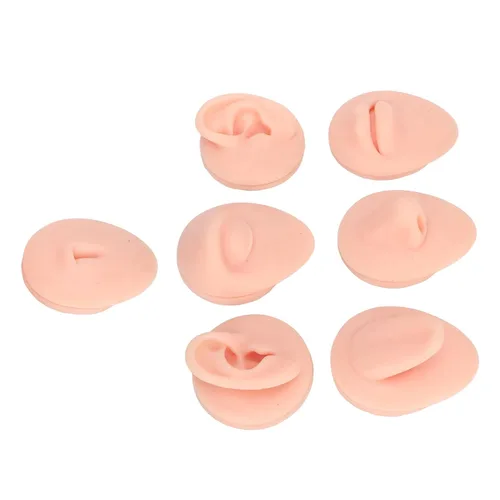 Vista 7 de Pieza de práctica de piercing corporal, modelo de 6 piezas de silicona suave, modelo de simulación de perforación de oreja, ojo, nariz, boca, lengua