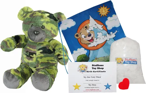Vista 2 de GI camuflaje Bear 16" Make Your Own Animal- no Sew – Kit de peluche con lindo mochila.