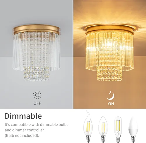 Vista 2 de LumFurn D12inch Modern Crystal Ceiling Light, 3-Light Chic Flushmount Close to Ceiling Light Fixture for Kitchen, Hallway & Bedroom, D12 x H12in