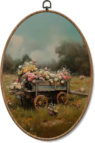 Vista 12 de Yorhifa Grandmillennial - Arte de pared enmarcado con lazo rosa coqueta, arte de pared redondo de chinoiserie azul y blanco, decoración de paredes