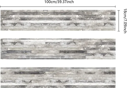 Vista 2 de funlife 3 tiras de calcomanías de vinilo autoadhesivas para escaleras, murales para escaleras, 39.37 x 7.09 pulgadas, gris ceniza Madera gris ceniza