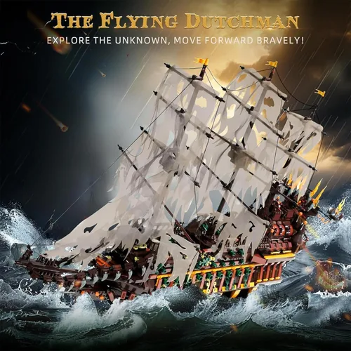 Vista 8 de Mould King Kits de Bloques de Construcción de Modelo de Barco Pirata Grande, Bloque de Construcción de Barco Pirata Holandés MOC para Construir