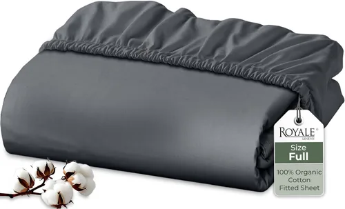 Vista 73 de Royale Linens Sábana bajera ajustable de 100% algodón orgánico - Tejido de percal - Sábanas bajeras de bolsillo profundo súper suaves - Sábana