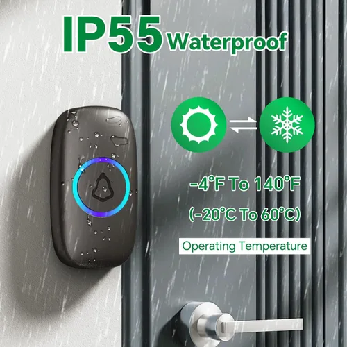 Vista 3 de Timbre inalámbrico para profesores Waterproof Door Bell Button 1000Ft Range 130dB Adjustable Volume 48 Chimes for Home Classroom Office Kids Room