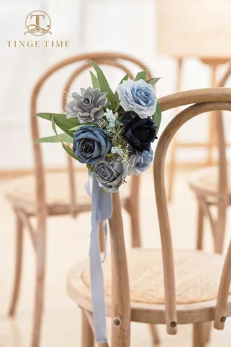 Vista 8 de TINGE TIME - Flores artificiales, 25 piezas, rosas azules degradado de aspecto real con tallo para manualidades, ramos de novia, centros de mesa