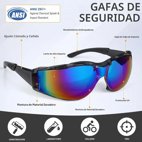 Vista 5 de 2 Pack Anti Fog Foam Lined Safety Glasses with Strap and Bag