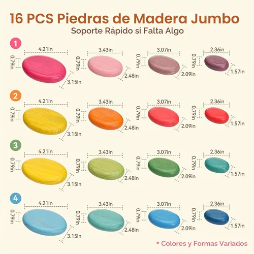 Vista 6 de OESSUF Rocas apilables extragrandes para niños pequeños de 1 a 3 años, 16 piezas de juguetes Montessori de madera, piedras de equilibrio jumbo