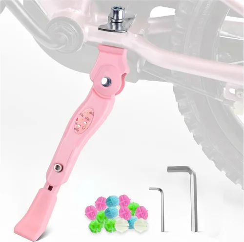 Vista 8 de Kickstand para niños bicicleta para 16, 18, 20 pulgadas, ajustable, plegable, montaje central, bicicletas para niños, aleación de aluminio negro