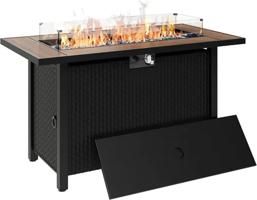 Vista 8 de Mesa para fogata de propano de 44 pulgadas, mesa rectangular de gas para exteriores de 50,000 BTU con tapa, cubierta impermeable, mesa rectangular