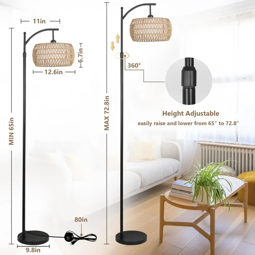 Vista 4 de Lámpara de pie de arco con control remoto, lámpara de pie LED regulable con 3 temperaturas de color, lámpara de pie negra con pantalla de doble