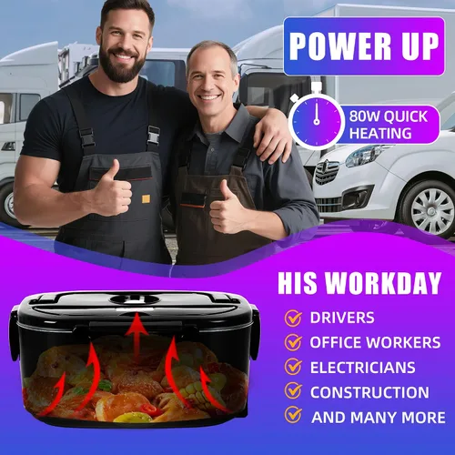 Vista 3 de IXIIE Fiambrera eléctrica de 80 W para adultos, calentador de almuerzo de 1.5 L con 2 compartimentos para camiones/coches/trabajo, lonchera térmica