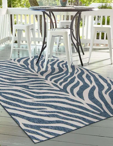 Vista 4 de Unique Loom Outdoor Safari Collection - Alfombra de área - Tsavo (2' x 3' 1", rectangular, azul/marfil)