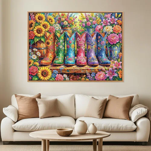 Vista 6 de Rompecabezas de 1000 piezas para adultos, rompecabezas de botas de flores coloridas, rompecabezas de jardín de botas florales de plantas