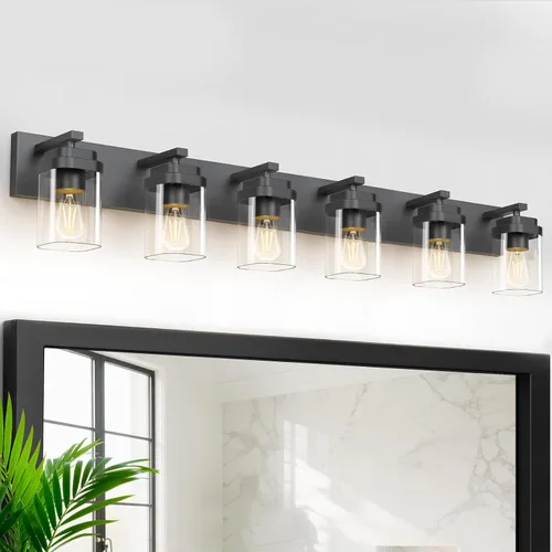 Vista 27 de Lámparas blancas para baño, 2 luces de baño, accesorios de iluminación sobre el espejo, diseño cuadrado y placa trasera grande rectangular