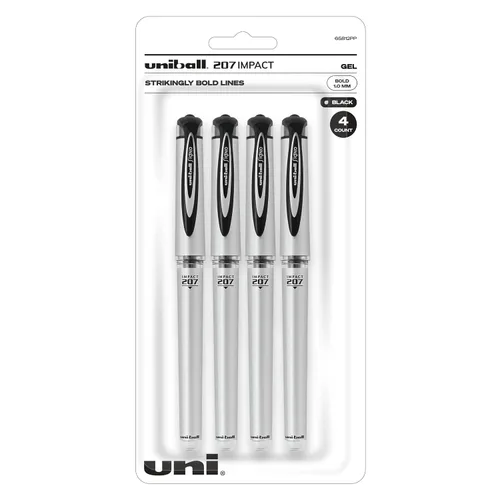 Vista 5 de uni-ball Paquete de 12 bolígrafos de gel retráctiles negros con puntos gruesos, 207 bolígrafos Signo Click son a prueba de fraude y los mejores