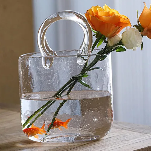 Vista 3 de Florero para flores, florero de cristal hecho a mano con forma de cuenco de peces de burbujas, florero con forma de florero para boda, hogar, sala