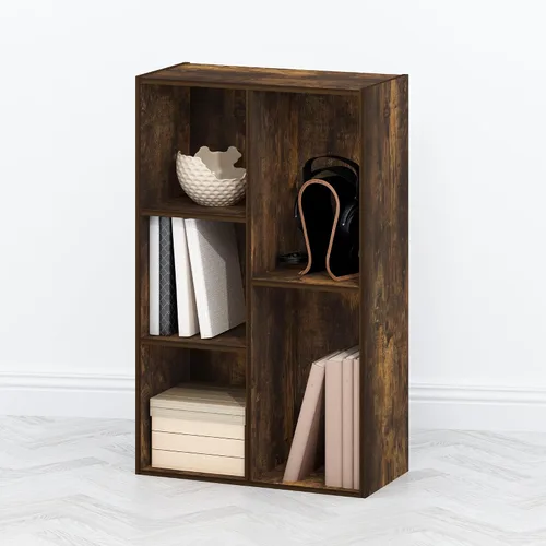 Vista 5 de Furinno TOMI - Estantería reversible de 5 cubos, 9.4 x 19.5 x 31.5 pulgadas, para sala de estar, dormitorio, oficina en casa, pino ámbar