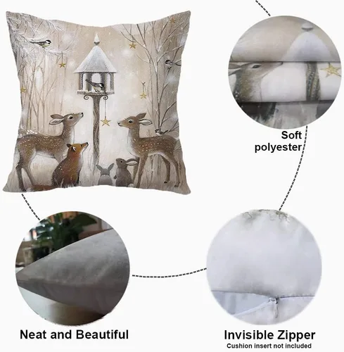 Vista 3 de Funda de almohada decorativa de Navidad, 18 x 18 pulgadas, diseño de muñeco de nieve, conejo, ciervo, plateado, juego de 4 fundas de almohada Hola