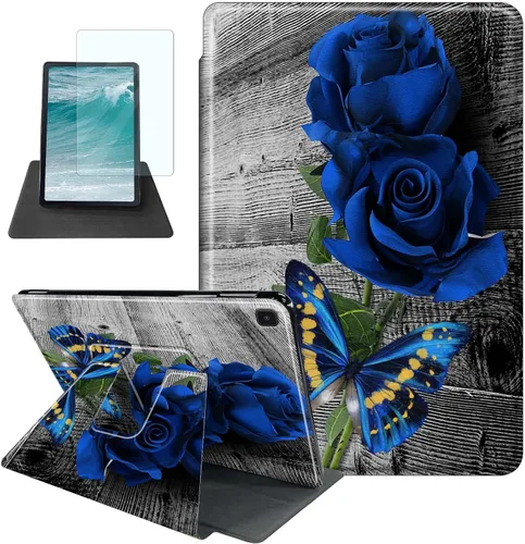 Vista 10 de Rossy Funda para Samsung Galaxy Tab A7 Lite de 8.7 pulgadas 2021 (SM-T220/T225/T227) + protector de pantalla giratorio de 360 grados con soporte