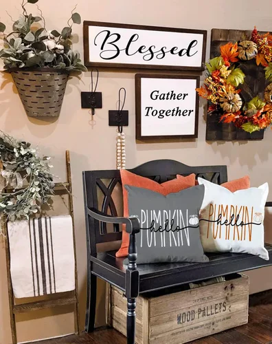 Vista 5 de Funda de cojín de calabaza Hello Pumpkin, de 18 x 18 pulgadas, funda de cojín cuadrada de otoño para Acción de Gracias, decoración rústica de granja