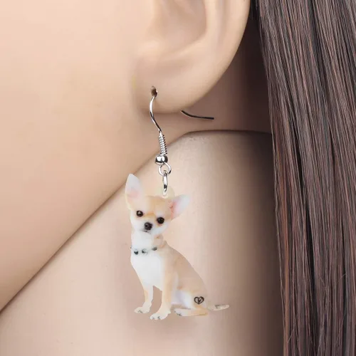 Vista 2 de NEWEI Aretes colgantes de acrílico para perros de Chihuahua para mujeres, niños, cachorros, animales, joyería de regalo