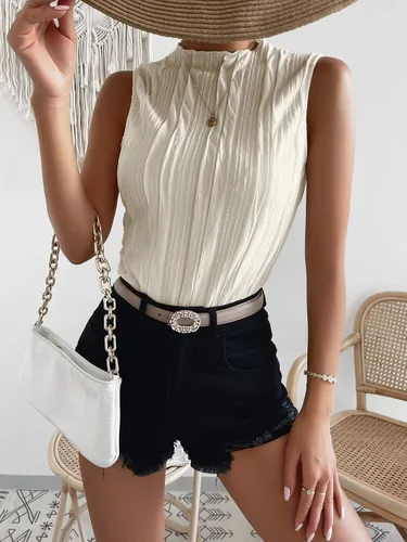 Vista 4 de Verdusa Camiseta sin mangas con cuello alto falso y textura para mujer