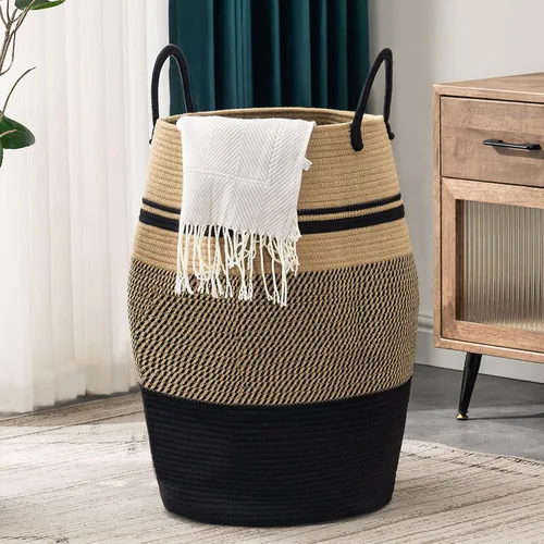 Vista 11 de Cesta de lavandería de cuerda de algodón YOUDENOVA, 105 l - Cesta de lavandería tejida plegable - Cesta de almacenamiento de ropa para cobijas
