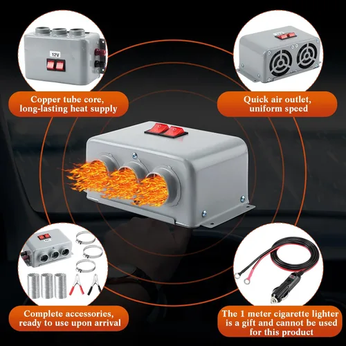 Vista 4 de Rossesay Kit de calentador de parabrisas de automóvil de 12 V, 600 W-800 W, 3 agujeros, kit de calentador de asiento eléctrico, calentador