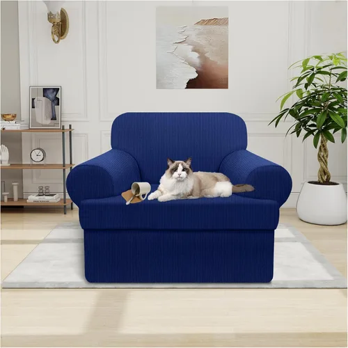 Vista 33 de Funda impermeable para silla con brazos, juego de 2 piezas, funda a rayas para 1 sofá separado con cojín en T, fundas de sillón de tela