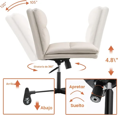 Vista 7 de EMIAH Silla de escritorio de oficina sin ruedas, acolchada en PU, con respaldo medio ergonómico para el hogar, silla de computadora cómoda