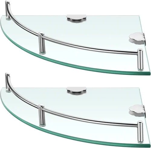 Vista 8 de Crowye 2 Piezas Estante Esquinero de Ducha de 2 Niveles Estante Esquinero de Vidrio Acero Inoxidable Montado en la Pared Organizador de Baño