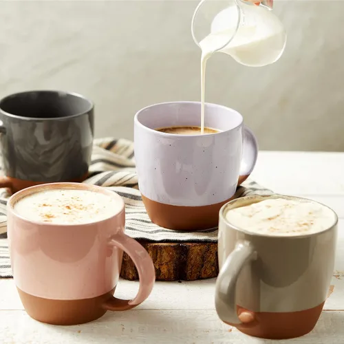 Vista 4 de Juego de 6 tazas de café de cerámica en color Morandi (grandes), tazas de café de 18 oz con asa, taza de café con leche, taza grande para mujeres