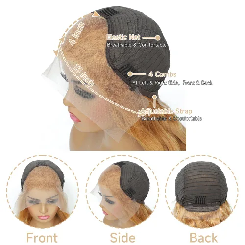 Vista 6 de Avolo Peluca de cabello humano rubio miel con encaje frontal prearrancado de 13 x 4, pelucas de encaje frontal de cabello humano coloreadas, Honey