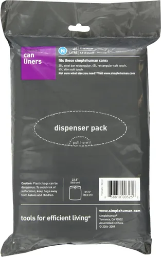 Vista 2 de simplehuman Forro para bote de basura de ajuste personalizado, 45 litros/12 galones, 20 unidades (paquete de 2)