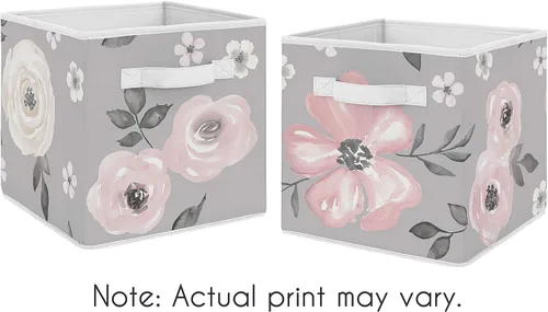 Vista 4 de Sweet Jojo Designs Cajas de almacenamiento plegables de tela con diseño floral de acuarela gris, cajas organizadoras de juguetes para niños y bebés