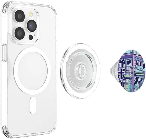 Vista 3 de Pink Purple Blue Synthwave PopSockets PopGrip: agarre intercambiable para teléfonos y tabletas PopSockets MagSafe PopGrip para iPhone