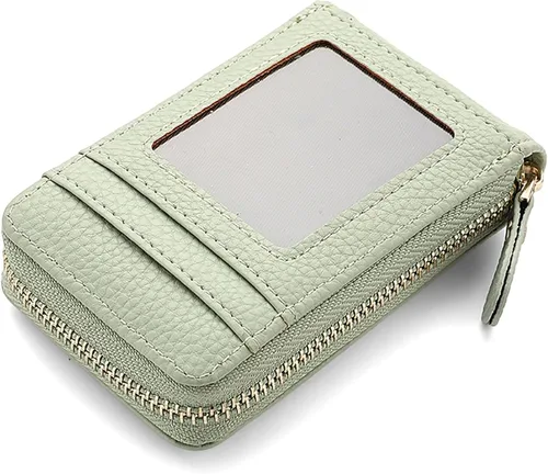 Vista 10 de RNIEGA Cartera pequeña para tarjetas de crédito, ligera, de cuero vegano, acordeón con cremallera, cartera para tarjetas de moda Rfid para mujer