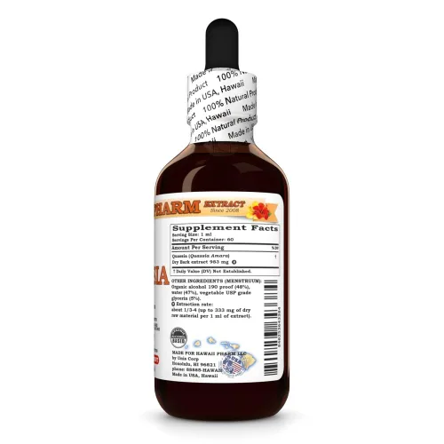 Vista 5 de Quassia (Quassia amara) Extracto líquido, tintura, suplemento de hierbas, Hawaii Pharm, fabricado en EE. UU., 2 x 2 onzas líquidas