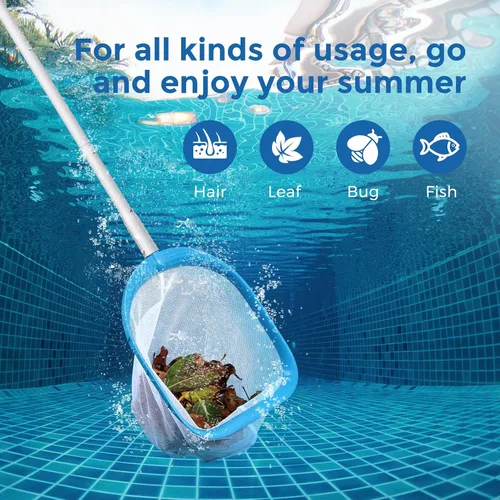 Vista 7 de Red profesional de desnatador de piscina de 6 pies con 6 postes de aluminio, malla fina para eliminación rápida de desechos, redes de piscina